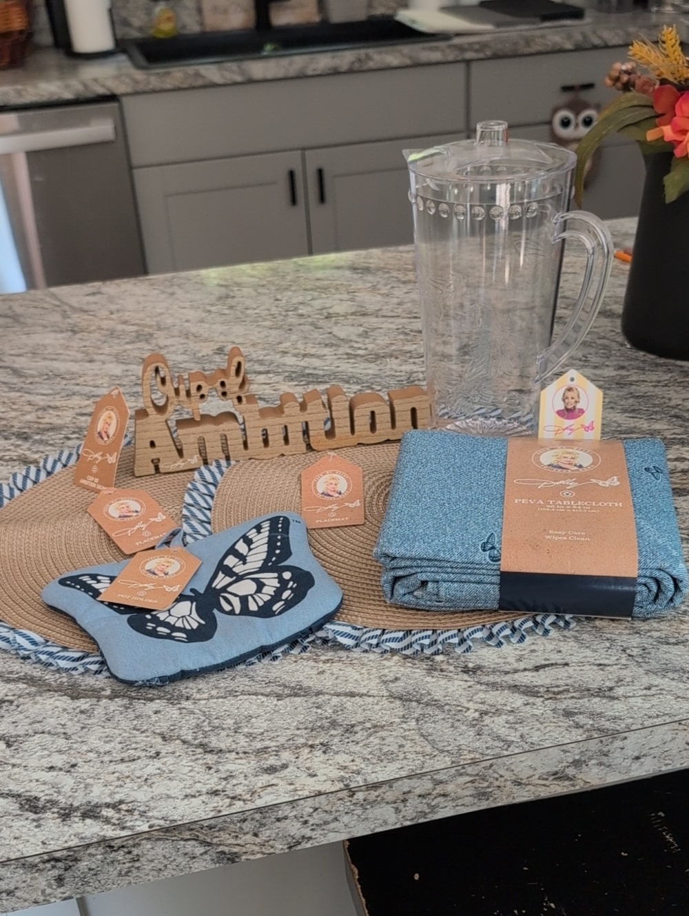 Blue Butterfly Potholder and Matching Blue Textured Towel Set
